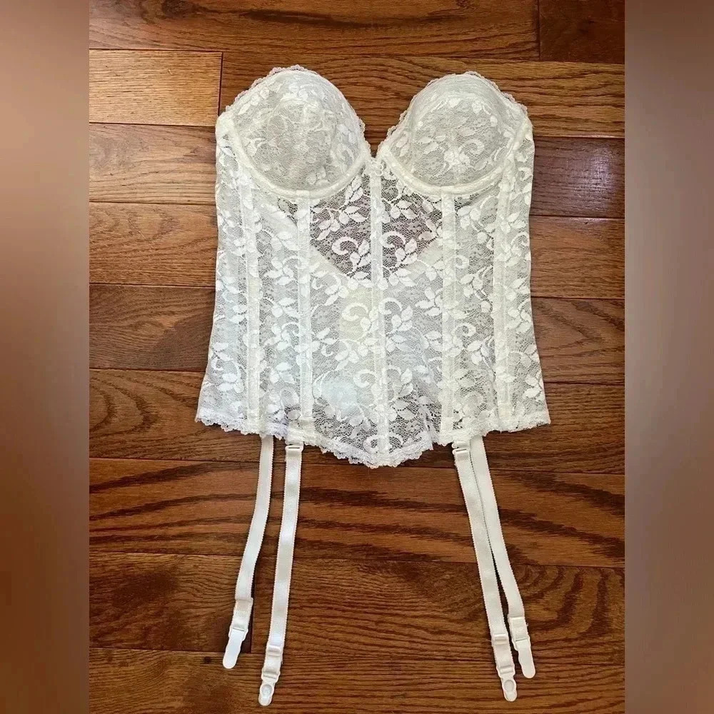 Vintage Carnival Brasselette Union made Silhouette Maker White Longline Sz 34B